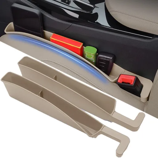 Car Seat Gap Filler, Carseat Side Gap Organizer with Phone Holder & Storage Slot, Auto Interior Accessories, Universal Car Catcher Plug Strip Fit Car SUV Truck, Fill in Between Seat and Console - Beige - Size 2PCS