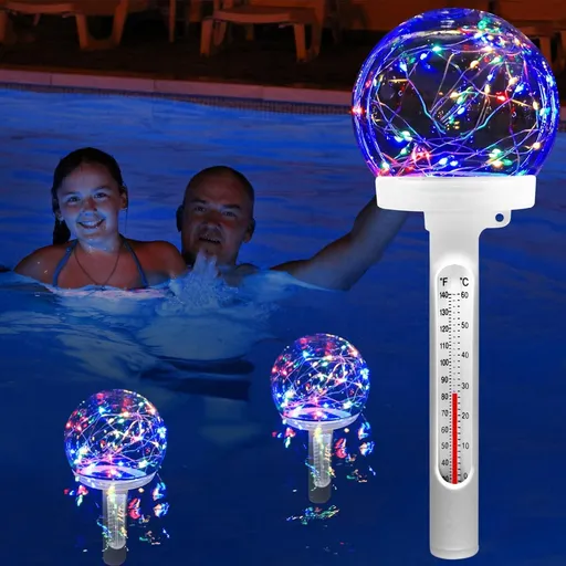 Floating Pool Thermometer,LED Colored Solar Pool Thermometer Floating, Easy Read Swimming Pool Thermometer at Night,Pond