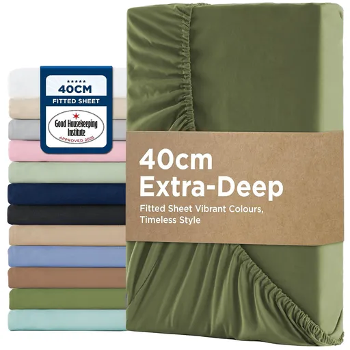 2000TC Hotel Quality Fitted Sheets - 2 Piece Fitted Sheets -Breathable Bedding - Wrinkle, Fade, Stain Resistant- 16inch/40cm Deep Pocket Fitted Bed Sheets-Wrinkle and Fade Resistant,(Olive green,King Single)