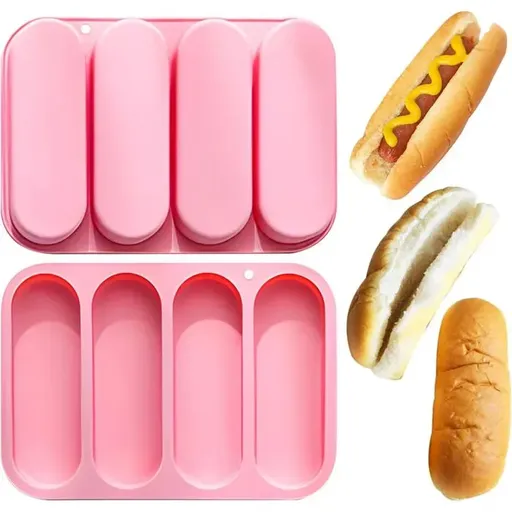 4 Cavity Silicone Hot Dog Bun Mold, 24 x 16.9 cm