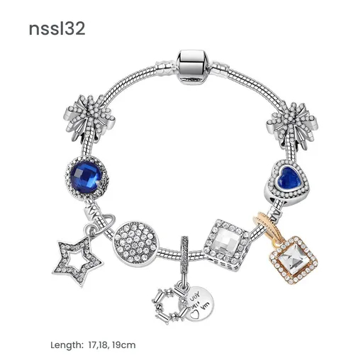 Charm Bracelet Snowflake Crystal Rhinestone Beads Hollow Star Zircon Pendant 19cm Colorful Stylish Unisex