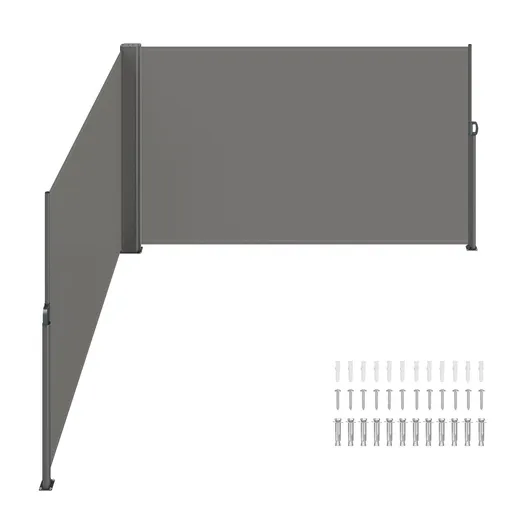 Retractable Side Awning, 180X600cm Aluminum Outdoor Privacy Screen, 280g Polyester Water-proof Retractable Patio Screen, UV 30+ Room Divider Wind Screen for Patio, Backyard, Balcony, Gray