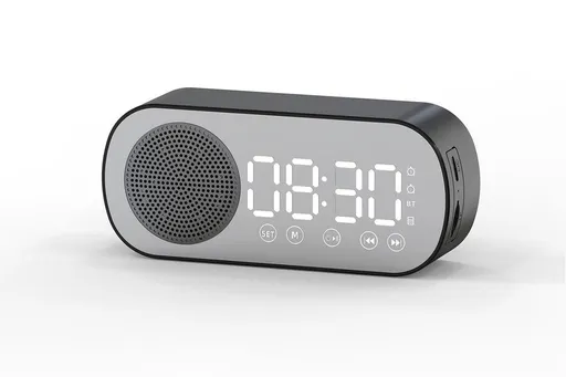 FM Speaker LED Display Portable Alarm Clock Home Decor Bluetooth Digital Radio - Black