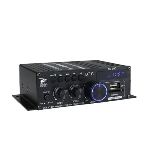 Audio Power Amplifier Stereo Speaker BluetoothAmp Receiver with Power Supply,Remote Control,FM Antenna for Car Home Bar Party