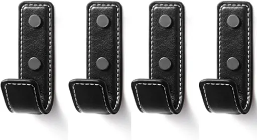 Set of 4 Leather Wall Hooks, Coat Hooks for Towels, Coats and Bags, for Hallway, Bathroom and Bedroom, Black