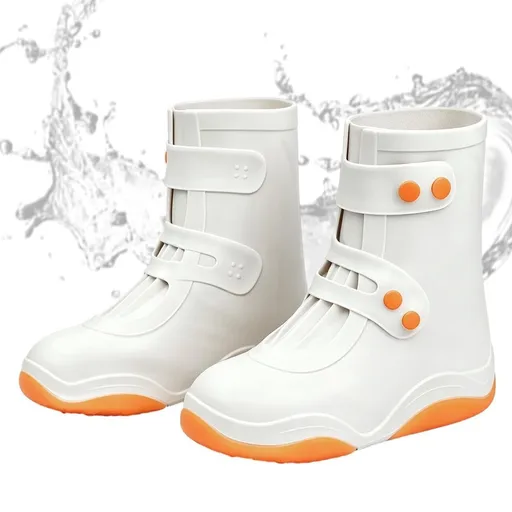 Sturdy Rain Shoe, Covers Thickened Silicone, High-top Waterproof Lawn Sturdy Men Women, Commuters Overshoes Portable, for School Office, Campus Cycling Travel, Commuting Camping Gym - White - Size M