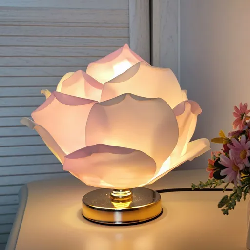 Dimmable Rose Shape Table Lamp - Romantic Floral Ambient Light with Metal Base for Bedroom, Living Room, and Lover Girlfriend Gift Wedding Anniversary Occasions - Pink - Size 15.7x11Inches