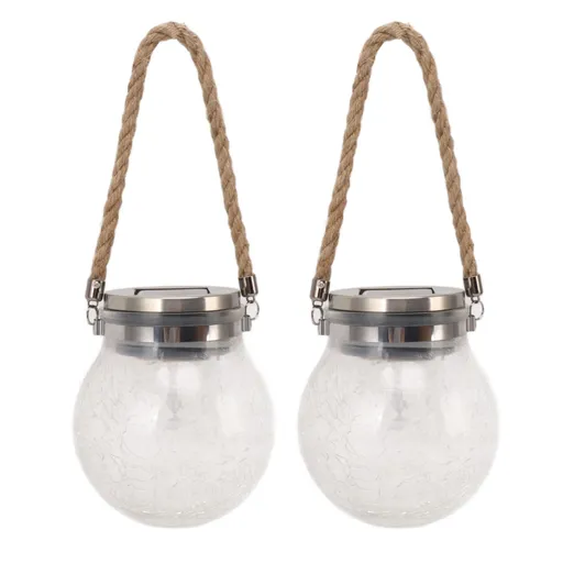 2Pcs Solar Glass Ball Waterproof Automatic LED Rotating Cracked Lantern Light for Lawn Terrace Outdoor