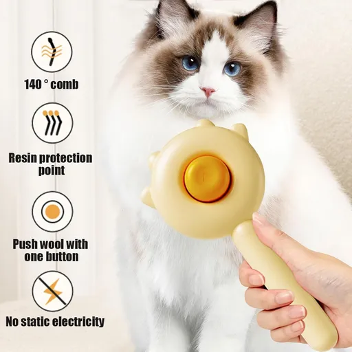 Cat Brush, Pet Grooming Brush, Pet Hair Cleaner Brush for Cats and Dogs, Magic Pet Comb Easy Removes Tangles Loose Hair (Yellow)
