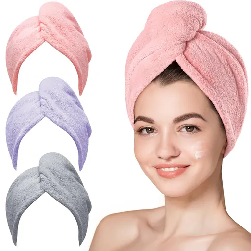3pcsUltra-absorbent Microfiber Hair Towels: Fast Drying for Home Hair Care & Daily Use (Pink)