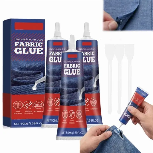 Fabric Glue Permanent, No Sew Washable Clear Clothing Adhesive for Fabric Leather Denim Cotton Polyester Repair
