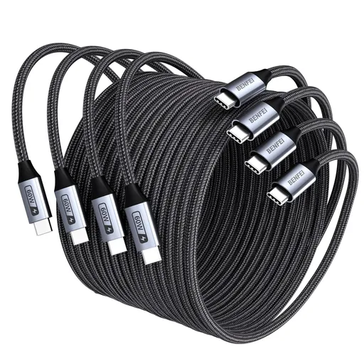 BENFEI 000382GY-4P USB C Fast Charging 60W Cable, 4-Pack(3.3ft/1M x 2 + /6.6ft/2M x 2) Nylon Braided Cable for I-phone 15/16/17 and Samsung / Google phone.