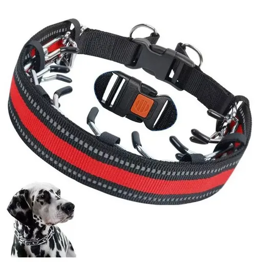 Heavy-Duty Dog Training Spike Collar with Durable Nylon Webbing, Chrome-Plated Pins & Quick-Release Buckle for Behavioral Correction, Leash Control, and Daily Walks in Multiple Sizes (Red Reflective, M)