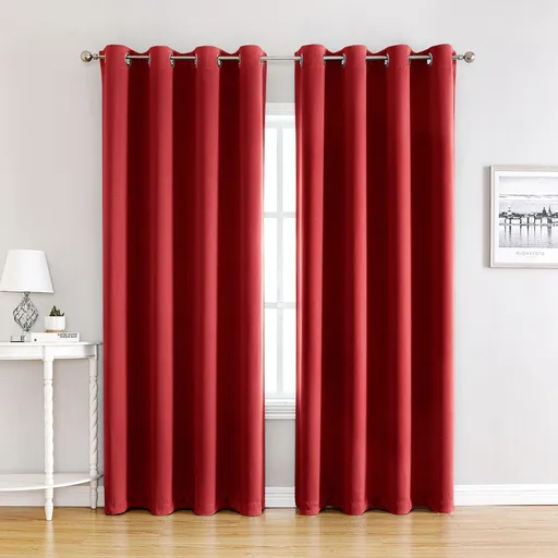 Red | Approx. 52x84 Inch Single Panel | 810g Per Panel | 210GSM Noise Reducing Blackout Curtains, Grommet Top 2 Panels, Traditional Style Large Bedroom Drapes, Nice Christmas Present