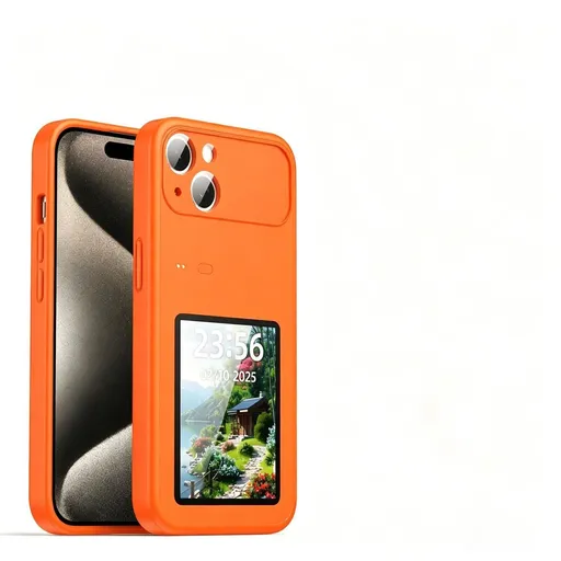 Upgraded 4'' NFC Ink Screen Case for iPhone, Smart Custom DIY Ink Screen Back Cover for iphone,Upload Photo,Text,Always-on NFC Smart Display,4'' High-definition Display - Orange - Size iPhone13