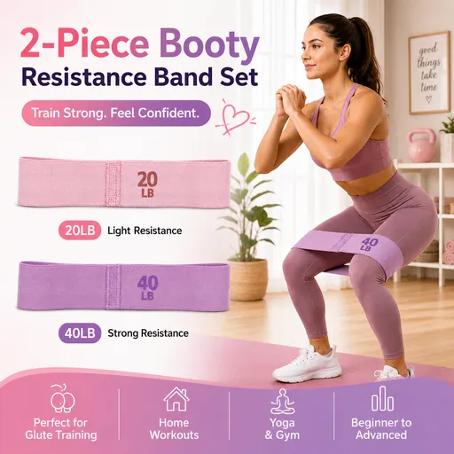 20LB and 40LB Booty Resistance Band Set Fabric Glute Bands for Women Hip Training Pilates Yoga Home Workout Lower Body Strength Exercise