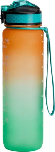 Motivation Water Bottle with Straw and Time Markings, BPA-Free Drinking Bottle for Adults and Children, Orange and Green, 1 L