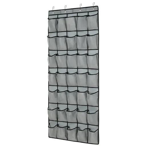 1 Pack 35 Breathable Mesh Pockets Large Hanging Shoe Organizer Over The Door Shoe Rack for Closet Door Storage Shoe Holder Hanger, 4Hooks, Grey (67.9'' x27.1'')