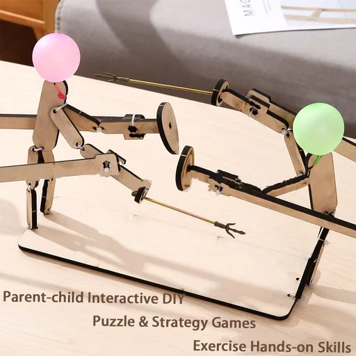 Balloon Bamboo Man Battle - Double Wooden Fighter Game, Blasting Balloon Game, DIY Balloon Man Battle Robot Arena