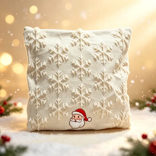 Christmas Cushion Covers Set of 2 Plush Applique Snowflake Santa Embroidery 45x45cm
