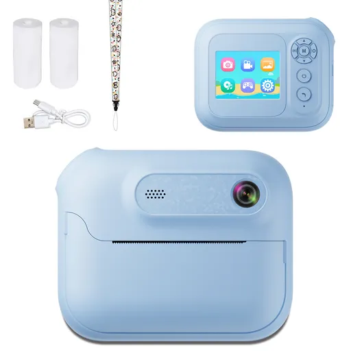 Kids Multi-Functional Camera Toy - Instant B&W Printing & Creative Stickers(blue)