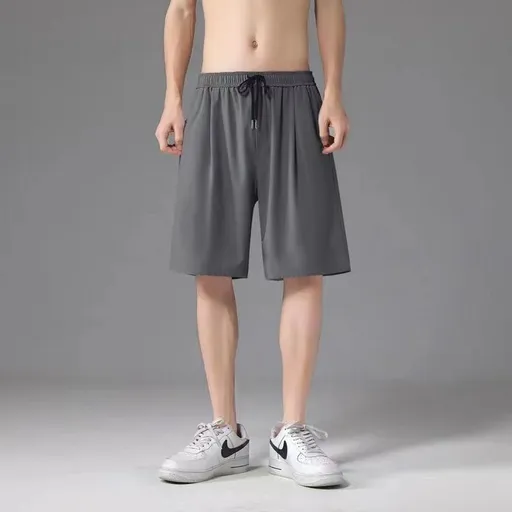 Men Summer Casual Straight Solid Polyester Elastic... Dark gray 4XL