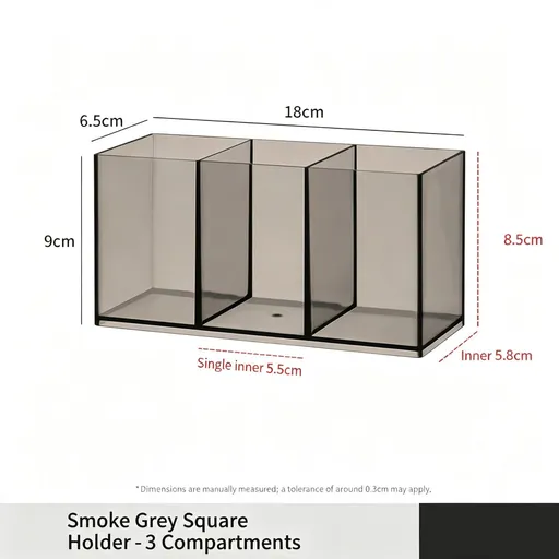 Grey Square Storage Tube, 3 Compartments Acrylic Cosmetic Holder