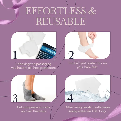 Premium Silicone Heel Protectors | Gel Heel Pads/Silicone Socks for Women & Men - Pain Relief for Cracked Heel (Medium (4 Pack))