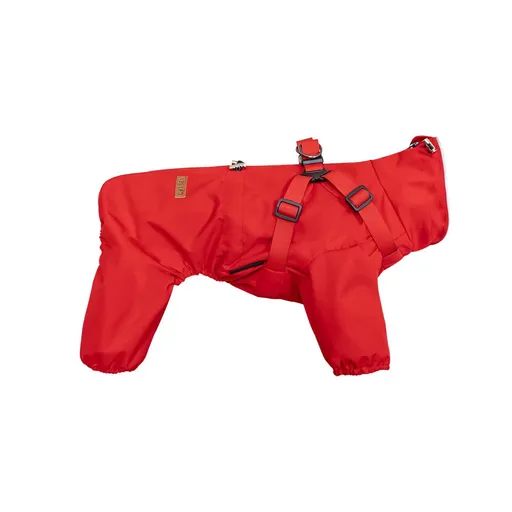 Dog Raincoat Waterproof Reflective Adjustable Harness Jacket - Red M
