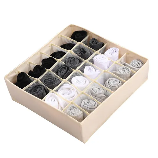 Wardrobe Clothes Organizer for Jeans, Upgraded Drawer Organizers for Clothing with Handle Foldable, Drawer Organizers Clothes(Gray,1PCS-M) 1PCS-24 Cell Beige