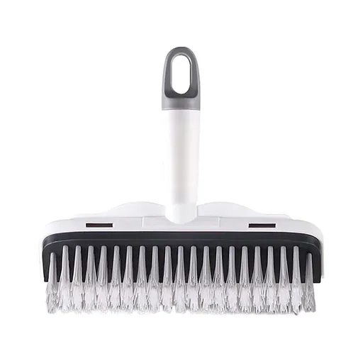 2-in-1 Floor Scrub Brush with Long Handle, Stiff Bristle Brush and Squeegee for Bathroom, Tile, Shower, Deck and Garage, White
