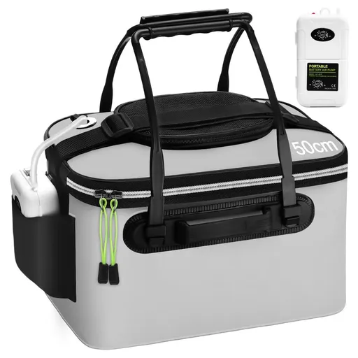 10 Gallon Foldable Fishing Bucket Portable Aerator EVA Live Bait Bucket Quiet Air Pump - Gray