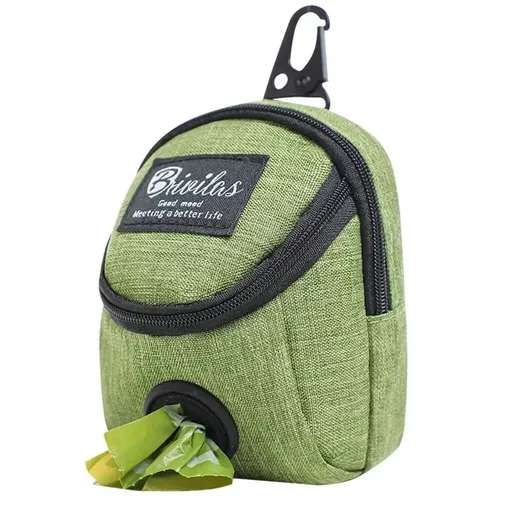 Compact mini backpack dog waste bag holder keeps your hands free during walks and training. Clips to leash or harness, stores rolls of bags plus small treats. Say goodbye to messy pockets. (Green)