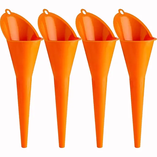 4 pcs Multi-Function Plastic Long Neck Oil Funnel - for All Automotive Oils Lubricants Engine Oils Water Diesel Fuel Kerosene and Other Liquids
