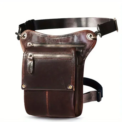 Leather Fanny Pack Top Grain Cowhide Travel Fanny Pack Adjustable Belt Fanny - Brown - Size M