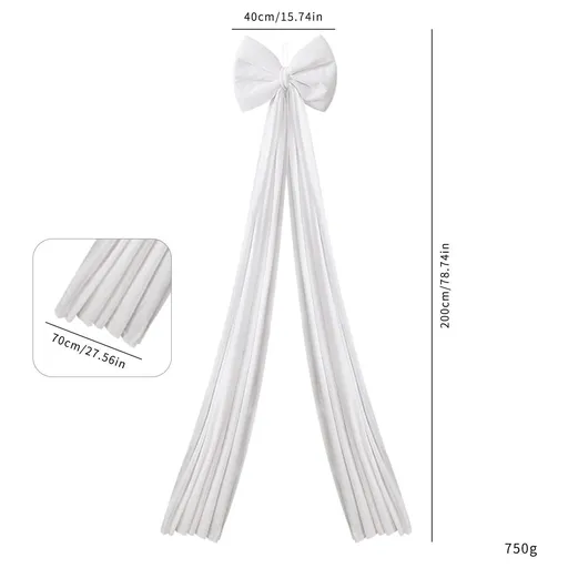 Soft Velvet Large Bow Hanging Pendant, Christmas Tree Topper Decor, Ideal For Indoor Holiday Arrangement, White Velvet 40x200cm