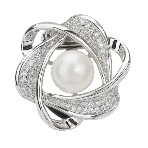 Women Crystal Pearl Bow Flower Scarf Buckle Shawl Holder Ring Scarves Cardigan Open Circle Clips Multifunctional Brooch Jewelry