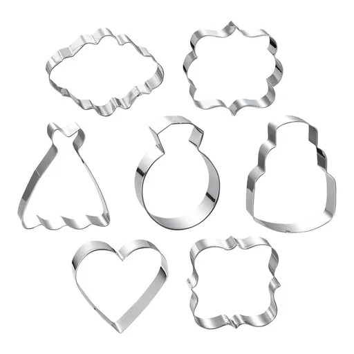 Valentine's Day Theme Baking Moulds Set, 7 Piece Stainless Steel Cake and Candy Moulds for Home DIY Biscuits Desserts, 5.9x3.1x1.9 in Silvery Metal Baking Tray Tools
