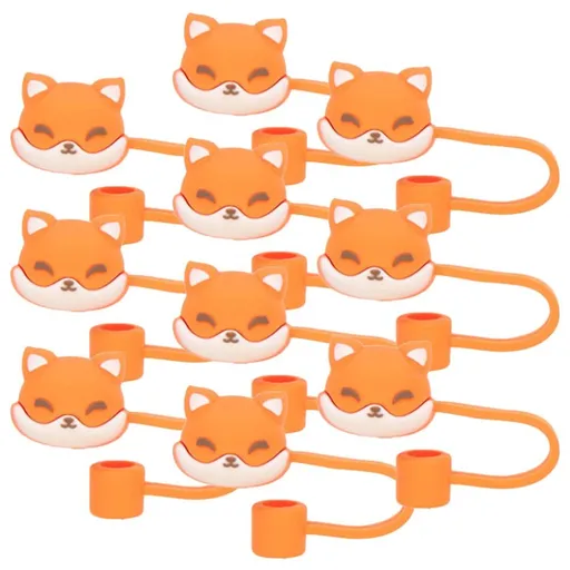 10Pack Straw Covers, Silicone Straw Toppers for 6-8 mm Straws, Reusable Straw Plugs for Tumblers （fox）