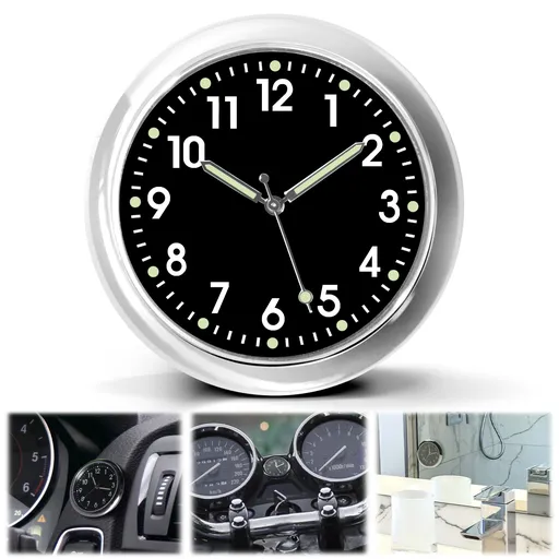 Attach to dashboard or install vent clip - mini miniature analog clock watch for cars, trucks, and household motorcycles