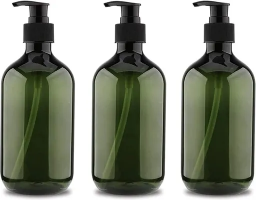 Pump bottles - Shampoo dispensers - soap dispenser - 3 pieces - 500 ml - refillable - PET - Transparent green - for conditioner, shower gel and lotion