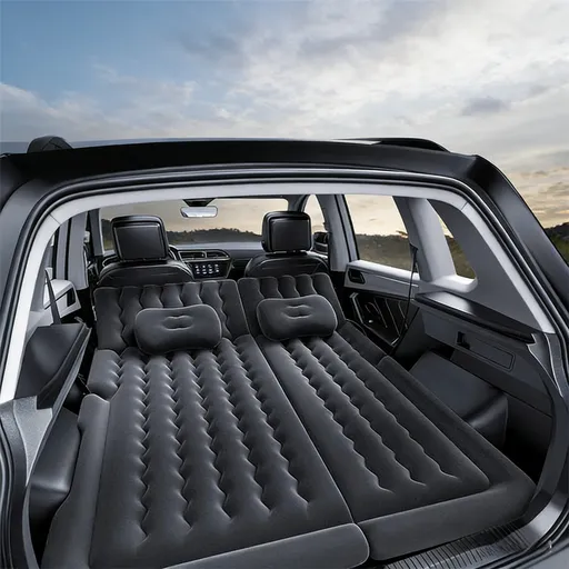 Black Multi-Chamber Car Inflatable Air Mattress with Electric Pump, Storage Bag & Pillows for Universal Trunk Sleeping and Camping (174 x 126 CM)