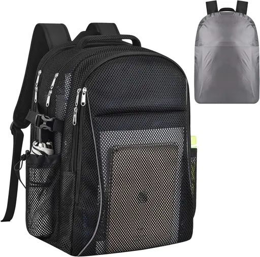 Heavy Duty X-Large Mesh Backpacks for Adults,Semi-Transparent college Backpacks with Rain cover for School, Beach, and Travel (X-Large)