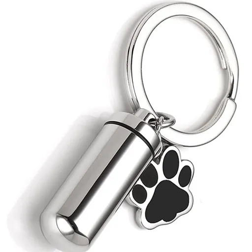Stainless Steel Pet Cat Dog Paw Container Urn Memorial Pendant Keychain Ash Keepsake Cremation Jewelry Funnel Fill Kit