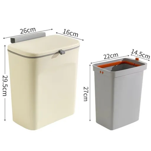 Hanging Kitchen Waste Bin With Removable Inner Bucket, Cabinet Hook Mount, 9L, Cream, Multi-Scene Trash Bucket For Pantry & Toilet, Elegant Home Gift