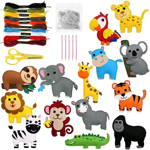 Felt Sewing Craft Kit, Animal Sewing Craft Kit for Kids DIY Sewing Felt Animals Fun Crafts Educational Sewing Kit for Beginner Children Kids Boys and Girls