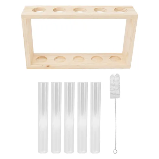 5 Test Tube Plant Terrarium Transparent Observe Growth Status Water Plant Holder with Wooden Stand for Herbs Log
