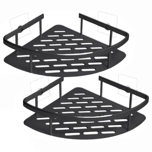 2pcs Bathroom Shelves Corner Shower Caddy Rack Wall Mounted No Drilling Storage Basket for Home Toilet Kitchen (Triangle)
