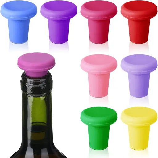 8-Pack Silicone Bottle Stoppers - Wine Accessories - Universal Stoppers for Wine, Beer & Soft Drinks - Multiple Colors