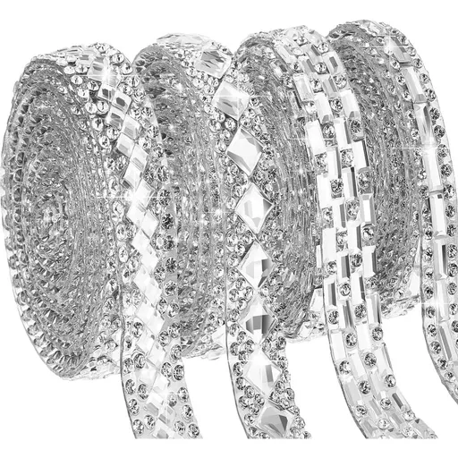 Crystal Rhinestone Ribbon Shiny Rhinestone Ribbon Resin Diamond Ribbon Self-Adhesive Diamond Bling Ribbon for Arts Crafts DIY Party Decor